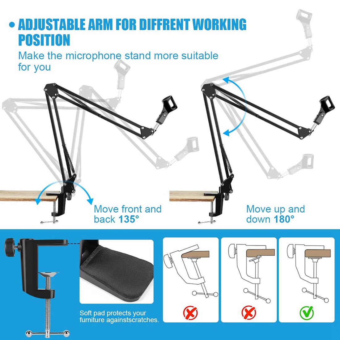 Boom Arm Stand - NALFI-Stand Mikrofon, Lengan Mikrofon Suspensi Meja